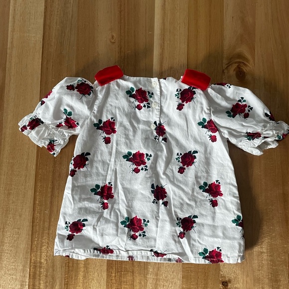 Janie and Jack White and Red Floral Puff Sleeve Blouse with Velvet Bows - Picture 3 of 3